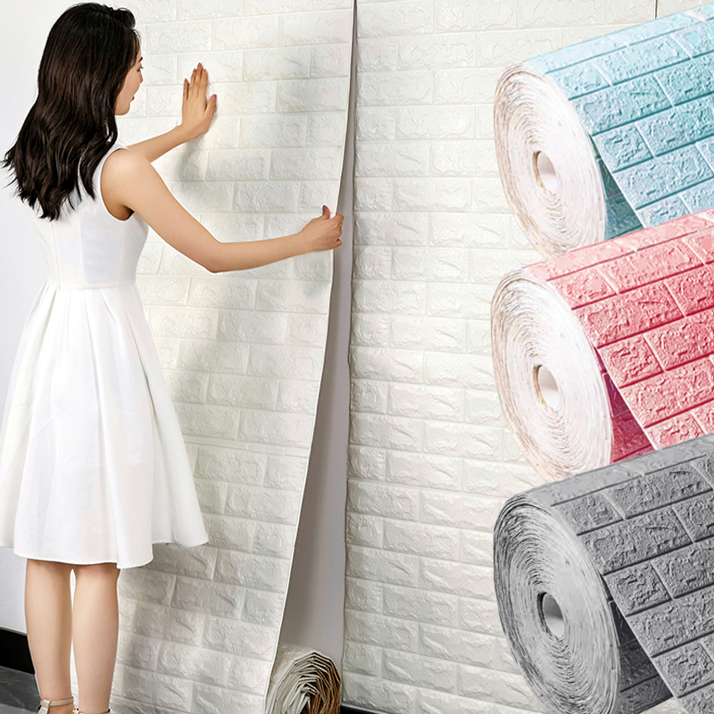 3D 자체 접착 벽지 70cm x 1m 연속 방수 벽돌 벽 스티커, 거실 침실 방 홈 인테리어